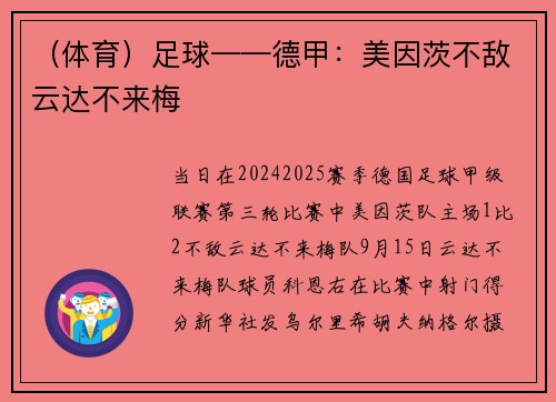 （体育）足球——德甲：美因茨不敌云达不来梅